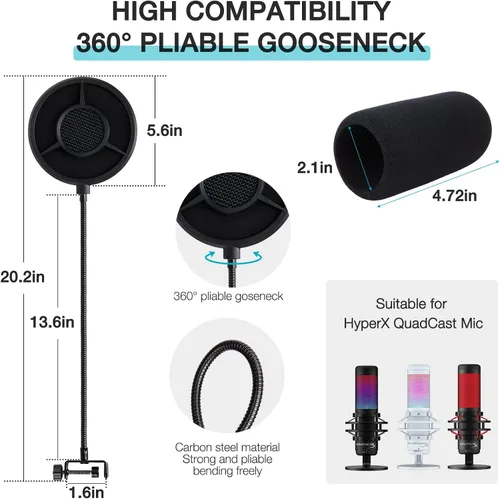 Vista 4 de YOUSHARES - Filtro Pop de Espuma para Micrófono QuadCast – Parabrisas de 5.5 Pulgadas de Diámetro, 6 Capas, Filtro Pop para Cubierta de Micrófono