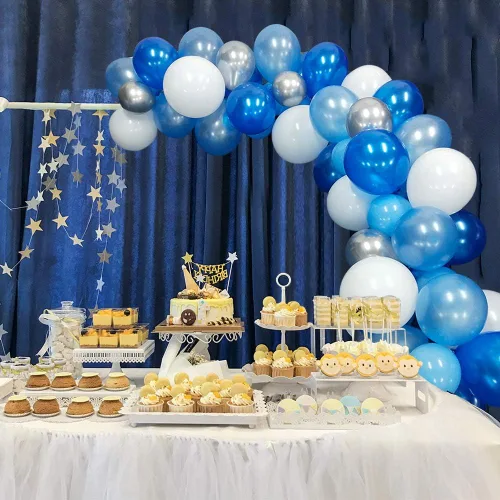 Vista 3 de Kit de arco de guirnalda de globos azules, blancos y plateados de 16 pies con 117 globos, decoración de fiesta de fácil montaje para cumpleaños