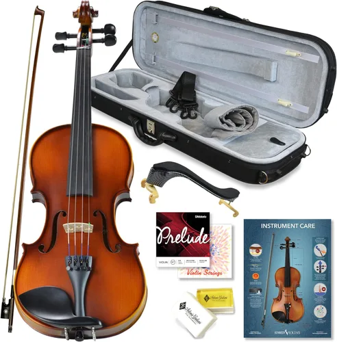 Equipo de violín Bunnel para alumnos 4/4 tamaño completo de Kennedy Violins - Estuche de transporte y accesorios incluidos - Madera maciza de arce y