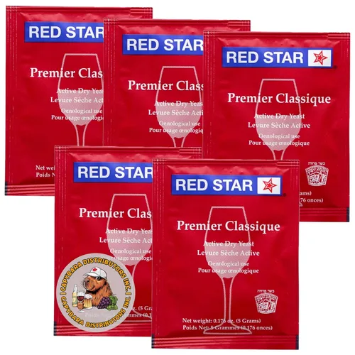 Red Star Premier Classique - Levadura de vino (5 unidades) – Ideal para hacer sidra de vino Mead Kombucha en casa – 0.18 oz sobres – Saccharomyces