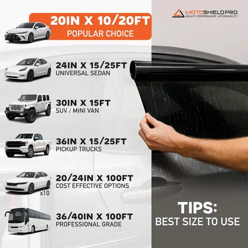 Vista 5 de MotoShield Pro 5% VLT película de nanocerámica para ventana de auto de 40” de ancho x 6’ de largo, rollo de 2 capas, alta rejección de calor