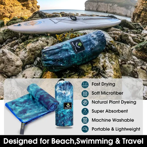 Vista 32 de 4Monster Toalla de playa de microfibra de secado rápido, toalla de viaje ligera súper absorbente para nadadores, toalla de camping sin arena