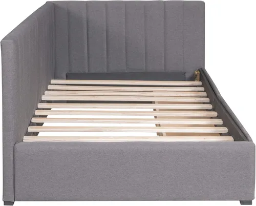 Vista 40 de Sofá cama de tamaño individual con 2 cajones y barandilla rústica, cama de plataforma capitán de madera con soporte de listones resistente, sofá