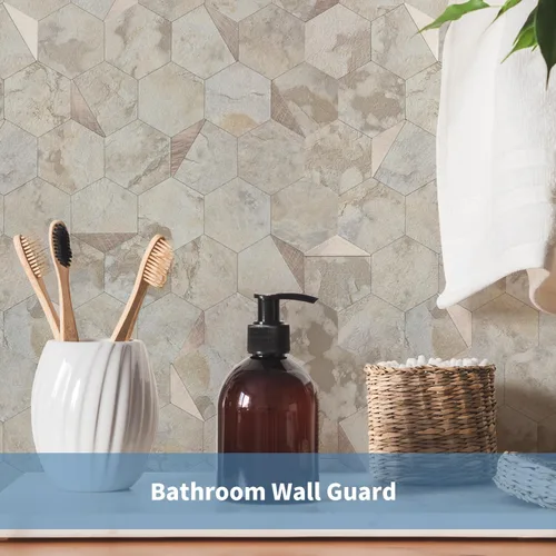 Vista 4 de Smaple - Protector contra salpicaduras hexagonales para pared de cocina, resistente al calor, azulejos inteligentes de PVC, 12 pulgadas, piedra