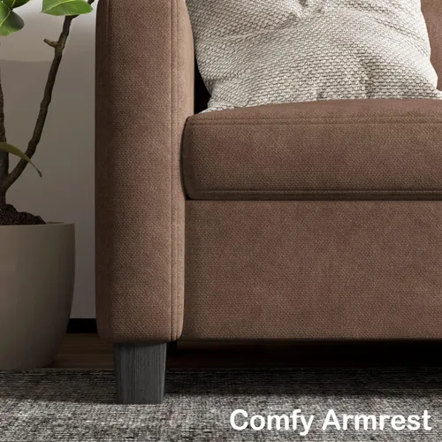 Vista 5 de Shahoo Sofá modular convertible en forma de L con asiento suave, respaldo cómodo y tela de lino moderna para espacios pequeños, sala de estar, marrón