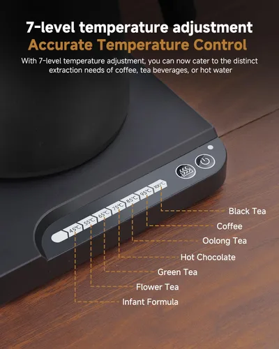 Vista 4 de Hervidores eléctricos – Hervidor eléctrico de cuello de cisne con control de temperatura de 7 niveles, 1 litro de acero inoxidable interior de 1000