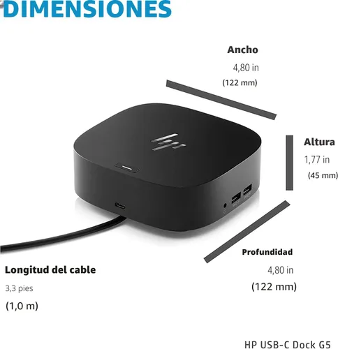 Vista 3 de HP USB-C Essential Dock G5 – Estación de acoplamiento multipuerto con USB-C, HDMI, DisplayPort, Ethernet Incluye base Dockztorm