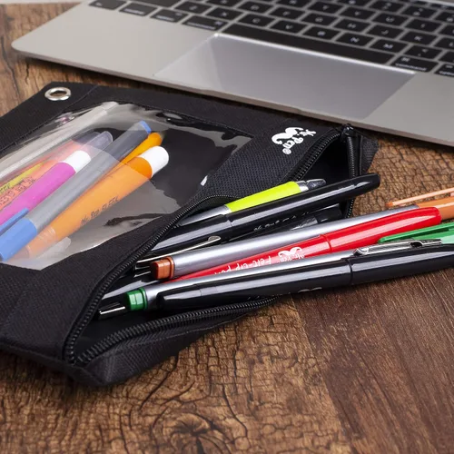 Vista 7 de Mr. Pen Estuche de tela para lápices con 3 agujeros para carpeta, color negro, juego de 2