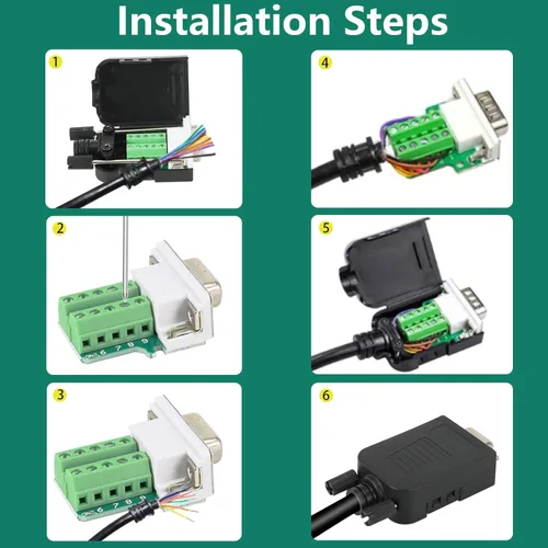 Vista 5 de BIFALE DB9 Conector de ruptura (2 machos+2 hembra), DB9 Conector sin soldadura RS232 D-SUB Adaptadores serie 0.630 in más delgado 9 pin puerto