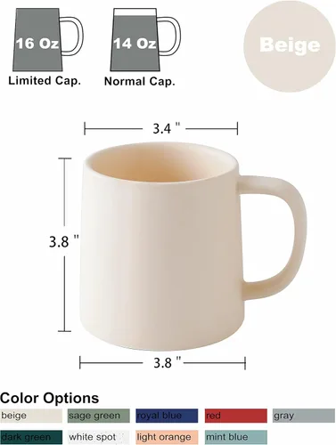 Vista 2 de T-WARE Tazas de café de 16 onzas, juego de 4 tazas de café beige mate, tazas de café de cerámica de color sólido