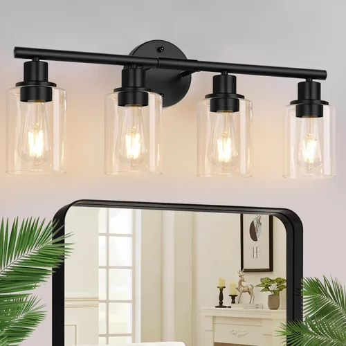Vista 15 de Zarbitta 2-Light Bathroom Light Fixtures,Black Modern Vanity Lights with Milky White Frosted Glass Shades,Bathroom Wall Lamp for Mirror Kitchen