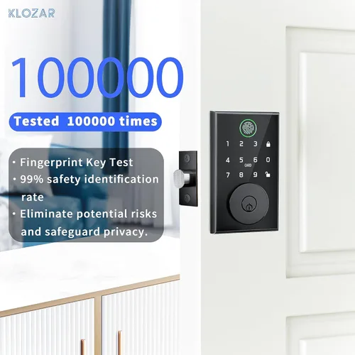 Vista 3 de Cerradura de puerta inteligente con huella digital, cerradura de puerta de entrada sin llave con Bluetooth integrado, identificación de huellas