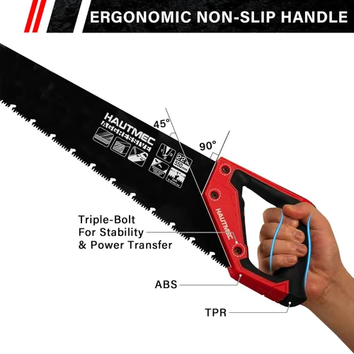 Vista 6 de HAUTMEC 22" Aggressive Hand Saw with Chip Removal Design, Heavy-Duty Wood Saw with 9 TPI Triple-Ground Teeth, Rust-Proof Low-Friction Blade &