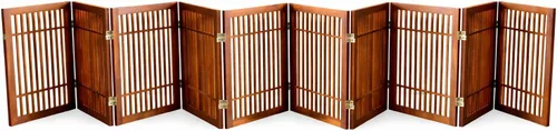 Vista 15 de Urnporium Puerta de madera independiente para perros, puerta plegable para mascotas, sin taladro, barrera expandible para puertas, escaleras, Puerta