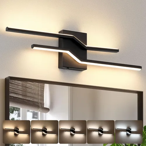 Vista 2 de Luz de Tocador de 24 Pulgadas para Accesorios de Iluminación de Baño Sobre Espejo Negro Regulable 5CCT 24W Barra de Luces de Tocador de Baño