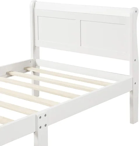 Vista 7 de Cama de plataforma individual, marco de cama de madera rústica de aspecto simple con cabecero y estribo para muebles de dormitorio o habitación