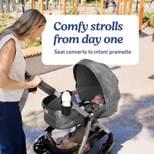 Vista 3 de Graco Modes Pramette Cochecito de bebé convertible en moisés auténtico, asiento reversible, almacenamiento extra, bandeja para niño, plegable