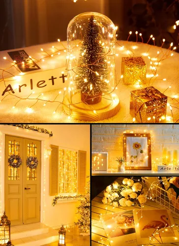 Vista 5 de Luces de Navidad de Hadas Operadas por USB, 10 Pies 120 LEDs Luces de Racimo Parpadeantes con 8 Modos y Control Remoto, Luces de Cadena de Alambre