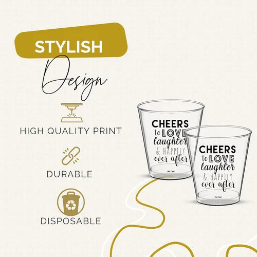 Vista 3 de Vasos de chupito de boda – Cheers to Love Laughter and Happily Ever After Vasos de chupito a granel paquete de 100 – 2 onzas desechables regalos