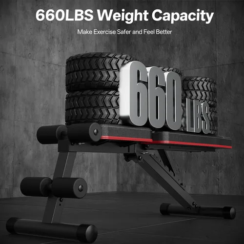 Vista 2 de PASYOU Banco de peso ajustable de 660 libras, banco inclinable plegable para gimnasio en casa, banco de ejercicio con mancuernas para entrenamiento