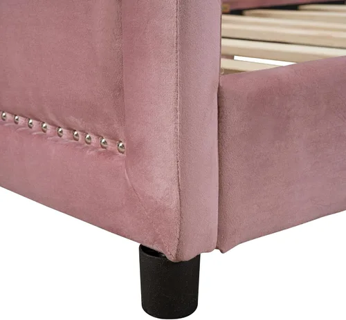 Vista 17 de Harper & Bright Designs Marco tapizado de sofá cama individual para niños, cama de plataforma de terciopelo individual con cabecera clásica