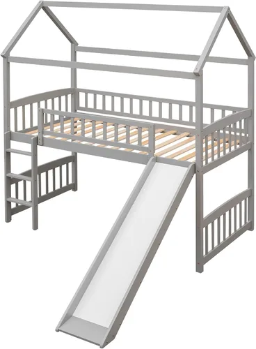Vista 45 de Marco de litera con tobogán, no necesita somier, gris, individual sobre individual
