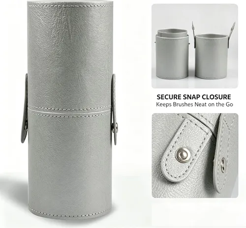 Vista 3 de PU Leather Makeup Storage Holder Cosmetic Cup, Travel Makeup Brush Holder Organizer Case with Button Closure, Portable Cosmetic Brush Storage