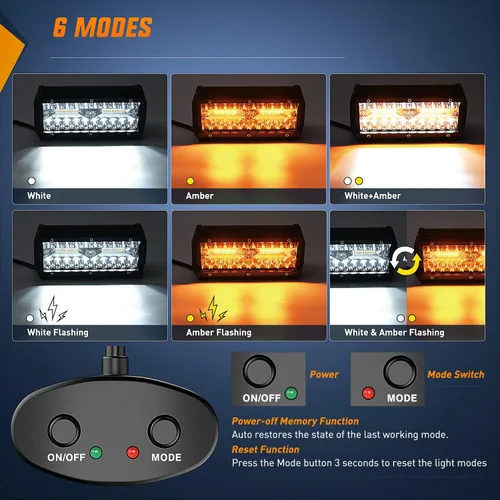 Vista 3 de Nilight 2 barras de luz LED de 6.5 pulgadas de 120 W, color blanco ámbar, 6 modos, función de memoria, camión, todoterreno, SUV, cabina, barco