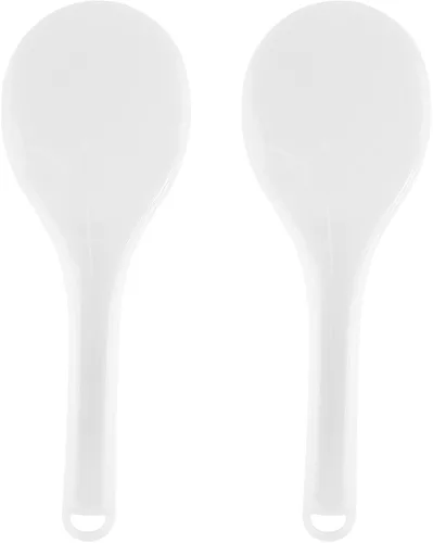 Vista 8 de Juego de 2 utensilios de cocina de plástico, cuchara antiadherente para servir y espátula resistente al calor para granos, 7.87 pulgadas (blanco)