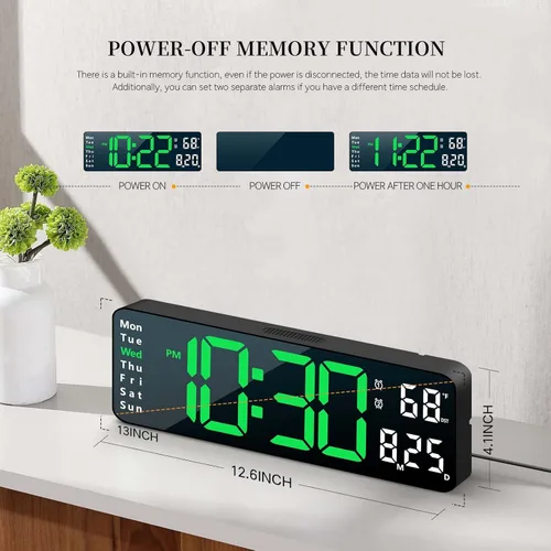 Vista 8 de Reloj digital, reloj de pared digital para decoración de sala de estar, reloj despertador de escritorio para dormitorio, reloj de pared grande