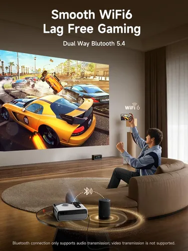 Vista 7 de Portable 4K Projector with Triple Brightness, DB Audio, Auto Focus, One-Click Smart Projector with Licensed Apps for Outdoor Movie Night, Home