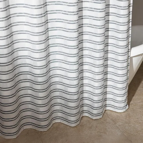 Vista 2 de Yaxa Basics Cortina de ducha de tela jacquard geométrica para baño, ligera, impermeable y lavable, 72 pulgadas de ancho x 72 pulgadas de largo