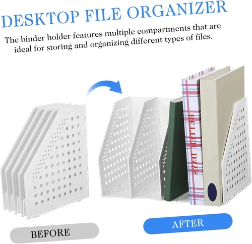 Vista 6 de OSALADI Desk File Organizer with Multiple Compartments Collapsible Binder Holder and Magazine File for Office Use Material Space-saving Design for