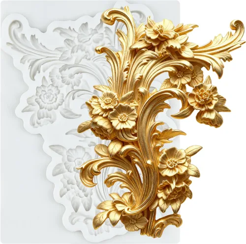 Vista 34 de Moldes barrocos de fondant de encaje de flores, moldes de silicona para curvas, molde de alivio de volutas para decoración de pasteles, decoración