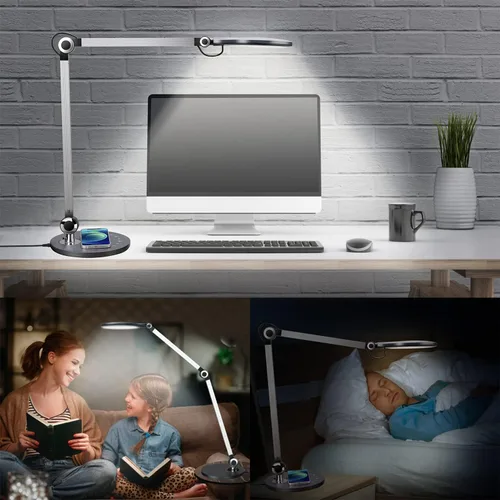 Vista 7 de Lámpara de escritorio, lámpara de escritorio de arquitecto LED, lámparas de escritorio para oficina en casa, lámpara de mesa con cargador