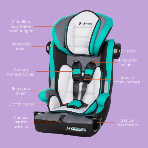 Vista 3 de Baby Trend Hybrid SI 3 en 1 - Asiento de coche con refuerzo de combinación con protección contra impactos laterales, Dash Orchid