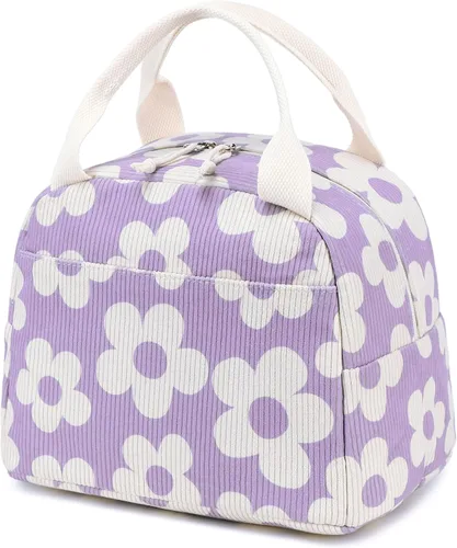 Vista 47 de Bluboon Bolsa de almuerzo para mujer, bonita bolsa de almuerzo de pana con correa para el hombro, reutilizable, aislada, gran capacidad