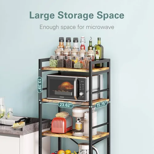 Vista 16 de Denkee Estante para hornear de 5 niveles para cocina con almacenamiento, estante industrial para microondas, barra de café para espacios pequeños