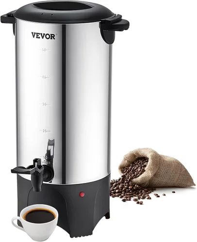 VEVOR Urna de café comercial, dispensador de café grande de acero inoxidable de 50 tazas/7.5L, 1000 W, 110 V, urna para cafetera eléctrica para