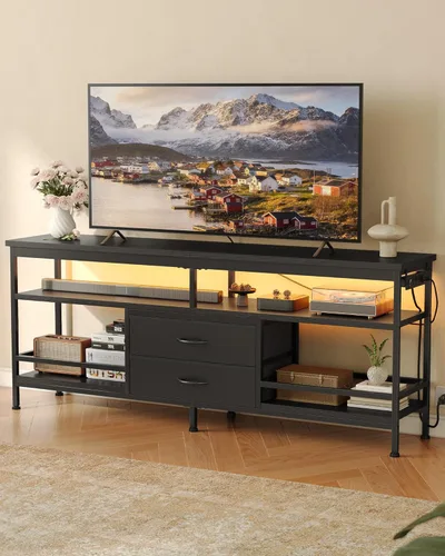 Vista 9 de Lazzanto Soporte de TV de 55 pulgadas, centro de entretenimiento para televisores de 43 a 65 pulgadas con luces LED y estación de carga extraíble