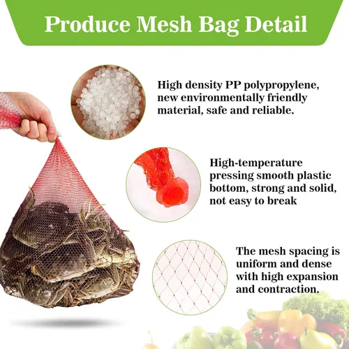 Vista 3 de Sukh 90 bolsas de malla para productos – Bolsas de malla para verduras de 24 pulgadas, red de almacenamiento de cebolla, red de mariscos para Rojo