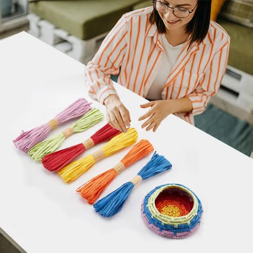 Vista 6 de FREEBLOSS Kit de tejido de canasta de rafia para principiantes, canasta de rafia creativa adecuada para proyectos de artes y manualidades