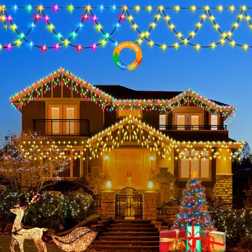 Vista 2 de PUHONG Luces de Navidad para exteriores, 380 luces LED para exteriores de 40 pies, 4 en 1 que cambian de color con control remoto 11 modos