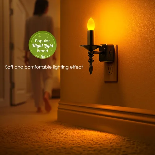 Vista 2 de Briignite Luces Nocturnas de Velas Sin Llama que se Enchufan a la Pared, Luz Nocturna LED Ámbar con Sensor de Anochecer a Amanecer, 0-100LM