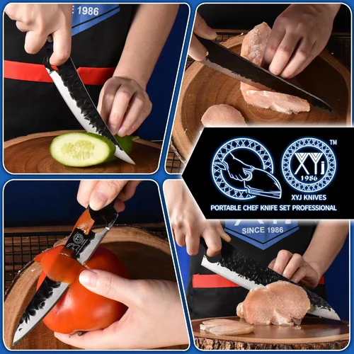 Vista 5 de XYJ Juego de cuchillos de cocina profesionales con cuchillas forjadas de acero de alto carbono, cuchillo de chef, cuchilla, cuchillo de trinchar