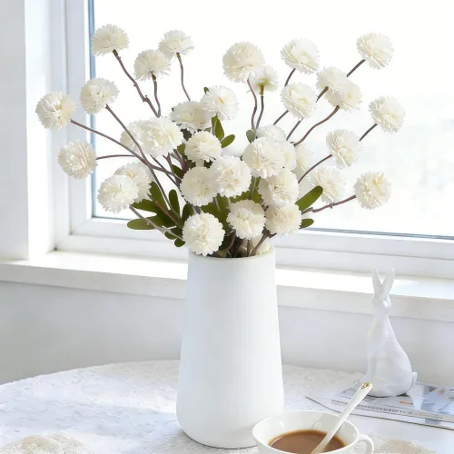 Vista 14 de Mini flores artificiales de crisantemo, 10 tallos de pompón sintético para arreglos de jarrón, decoración del hogar (beige)