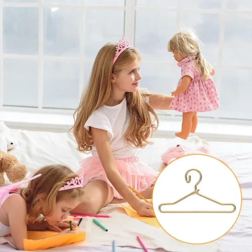Vista 3 de 50 piezas de mini perchas de metal para muñeca ropa vestimenta soporte de alambre para casa de muñecas en miniatura, vestidores, juguetes