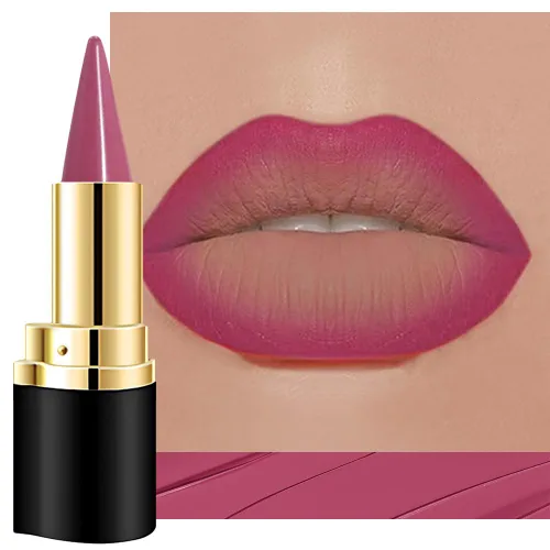 Vista 5 de evpct Combo de delineador de labios metálico rosa brillante y lápiz labial, lápiz labial con punta de cono para mujer, de larga duración