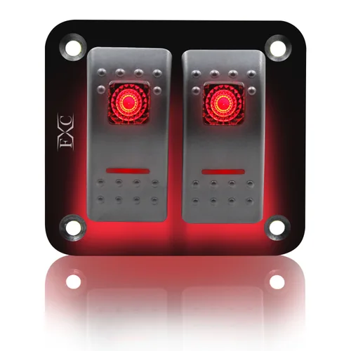 Vista 17 de FXC Interruptor basculante Panel de aluminio 2 Gang Interruptores de palanca Dash 5 Pin ON/OFF 2 LED retroiluminado para barco coche azul marino