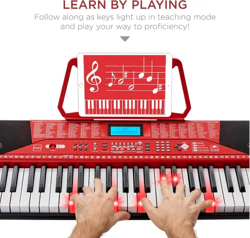 Vista 2 de Best Choice Products Juego completo de piano de teclado electrónico para principiantes de 61 teclas con teclas iluminadas, pantalla LCD